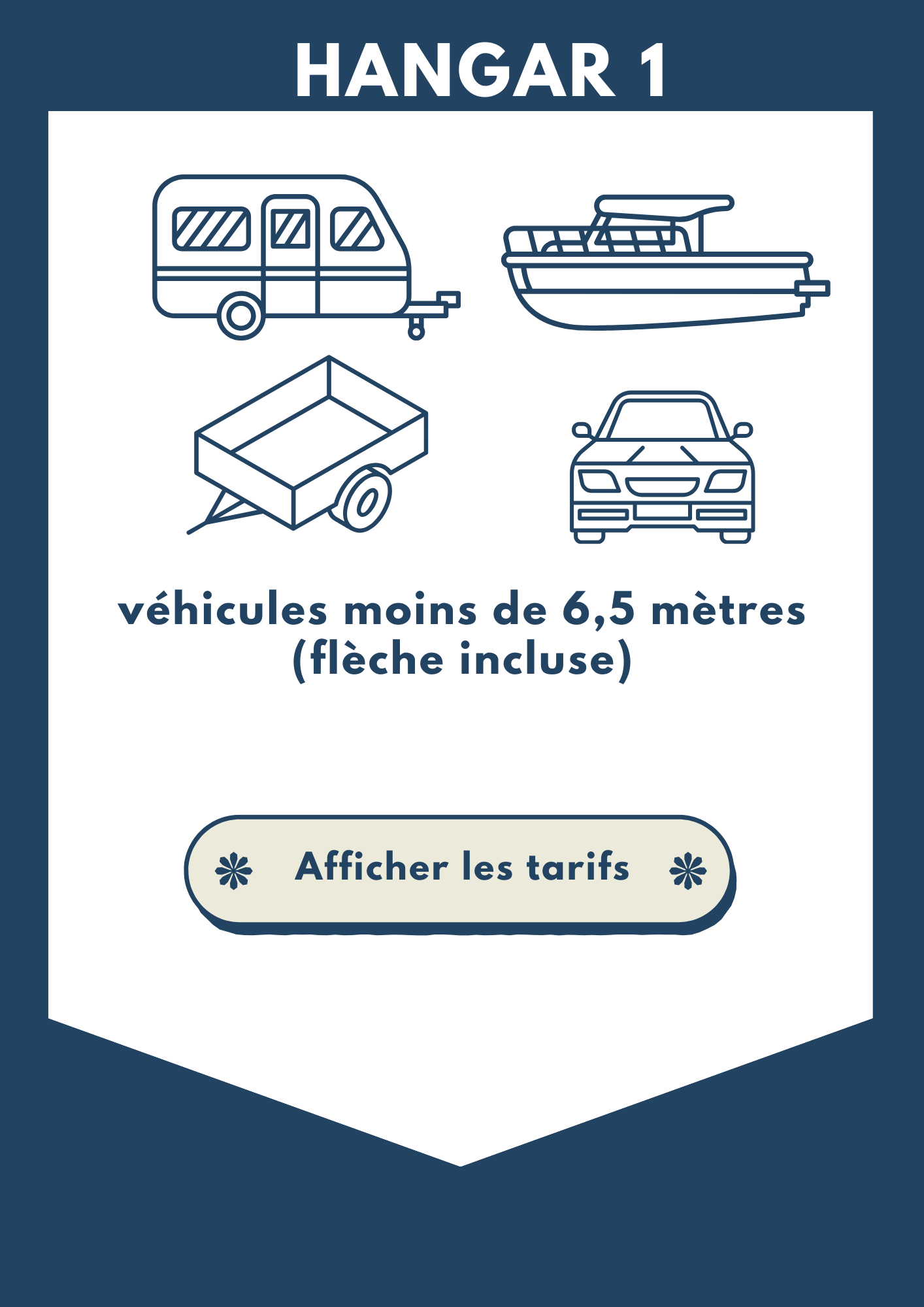 Tarifs pour véhicules de moins de 6 mètres de long